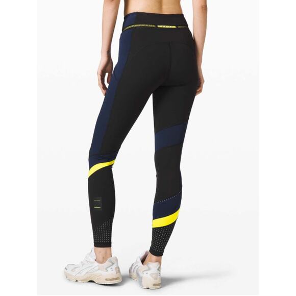 Lululemon Roksanda Break New Ground Leggings Sz 8 Black Blue Yellow Full Length - Picture 2 of 9